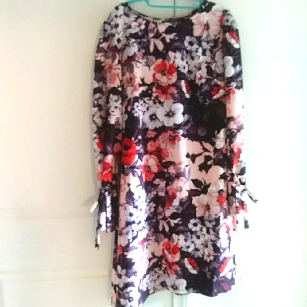 Nine West Floral Long Sleeve Dress - Black, Red, White